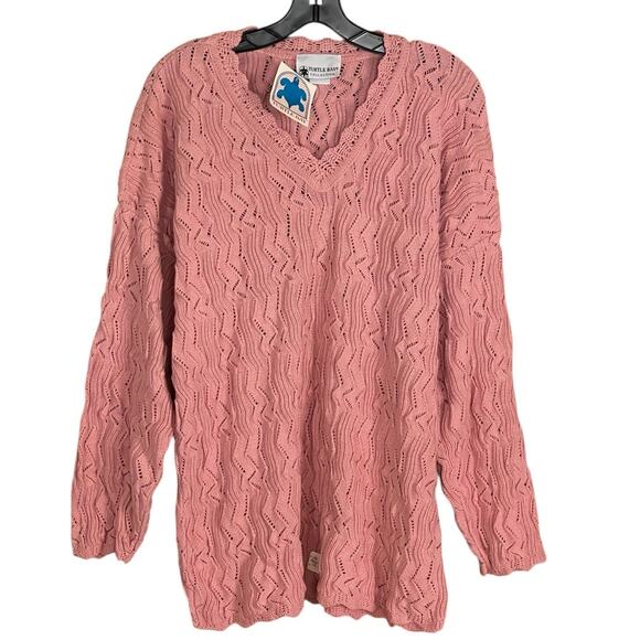 Vintage Womens NWT 1980s OSFM Turtle Bay Pink Cotton V Neck Pullover Sweater - Picture 1 of 9